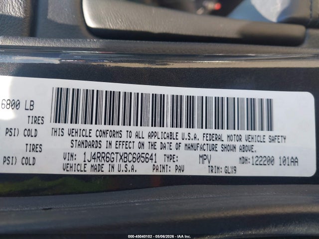 2011 Jeep Grand Cherokee Overland მანქანა იყიდება აუქციონზე, vin: 1J4RR6GTXBC605641, აუქციონის ნომერი: 45040102