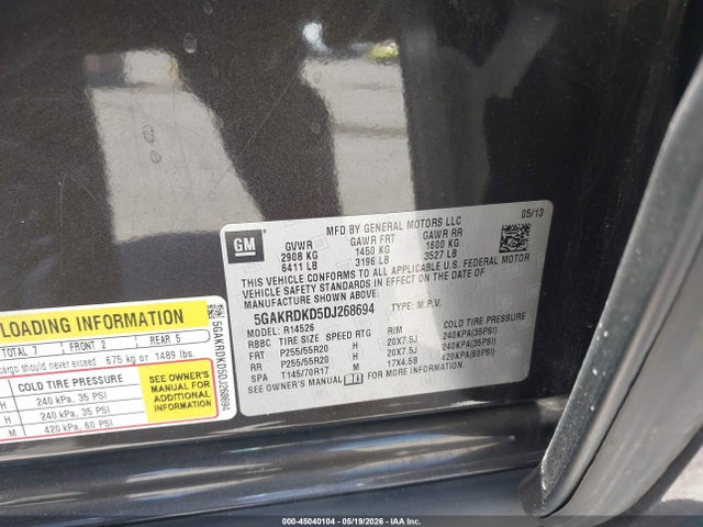 2013 Buick Enclave Premium მანქანა იყიდება აუქციონზე, vin: 5GAKRDKD5DJ268694, აუქციონის ნომერი: 45040104