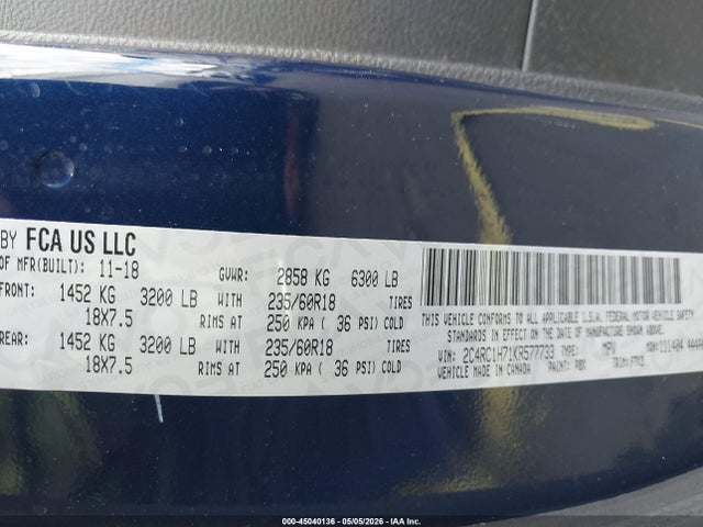 45040136 :رقم المزاد ، 2C4RC1H71KR577733 vin ، 2019 Chrysler Pacifica Hybrid Touring Plus مزاد بيع