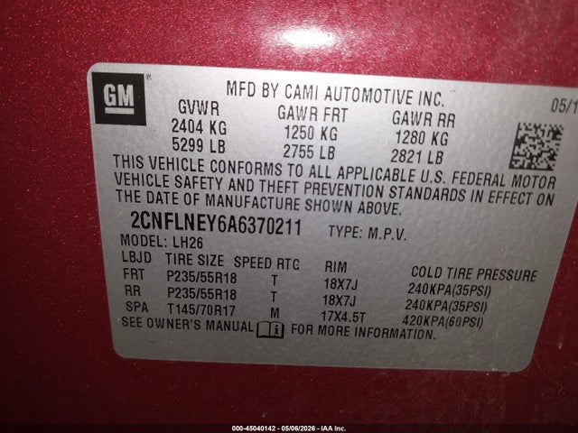 45040142 :رقم المزاد ، 2CNFLNEY6A6370211 vin ، 2010 Chevrolet Equinox Lt مزاد بيع
