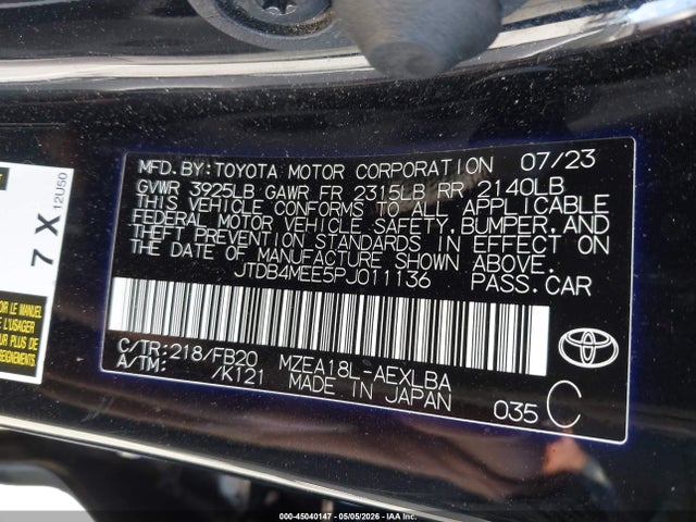 Toyota COROLLA LE 2023 JTDB4MEE5PJ011136 Image 9