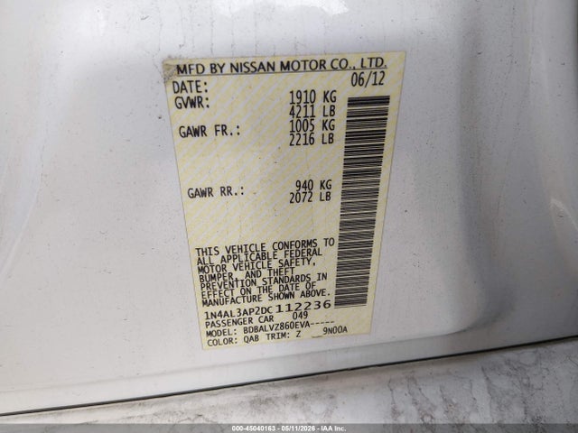 Продаж на аукціоні авто 2013 Nissan Altima 2.5 Sl, vin: 1N4AL3AP2DC112236, номер лоту: 45040163
