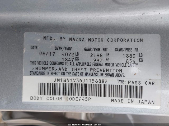 2018 Mazda Mazda3 Touring მანქანა იყიდება აუქციონზე, vin: JM1BN1V36J1156882, აუქციონის ნომერი: 45040165