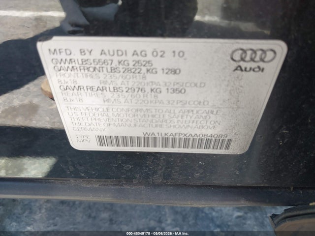 Продажа на аукционе авто 2010 Audi Q5 3.2 Premium, vin: WA1LKAFPXAA084089, номер лота: 45040178