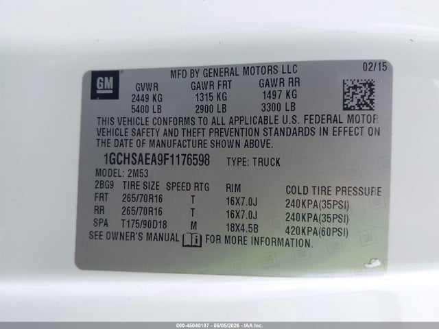 1GCHSAEA9F1176598 Chevrolet Colorado Wt