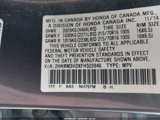 2HKRM3H3XFH503946 Honda CR-V LX