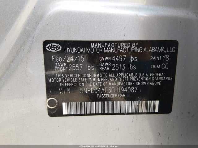 Продаж на аукціоні авто 2015 Hyundai Sonata Limited, vin: 5NPE34AF3FH194087, номер лоту: 45040227
