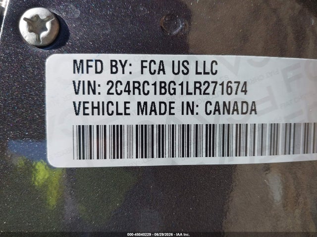 Продаж на аукціоні авто 2020 Chrysler Pacifica Touring L, vin: 2C4RC1BG1LR271674, номер лоту: 45040229