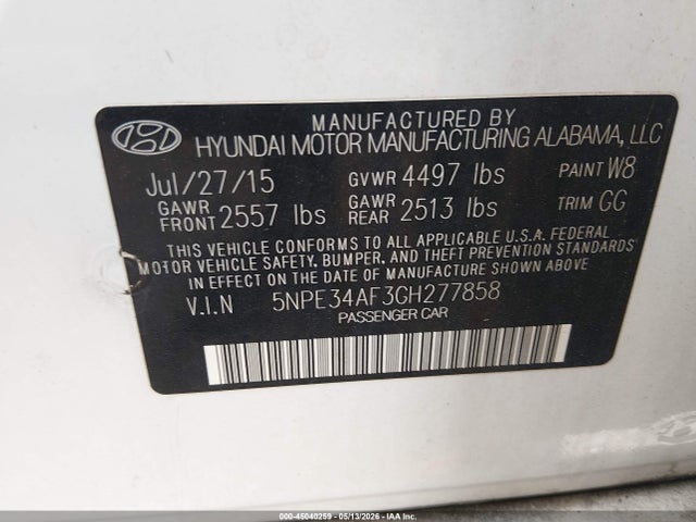 Продаж на аукціоні авто 2016 Hyundai Sonata Limited, vin: 5NPE34AF3GH277858, номер лоту: 45040259
