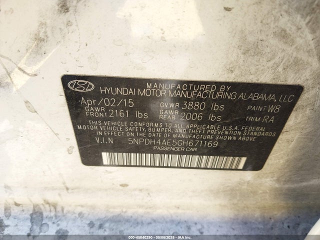 5NPDH4AE5GH671169 Hyundai ELANTRA SE