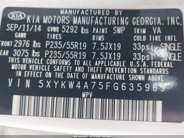 5XYKW4A75FG635969 KIA Sorento Limited V6
