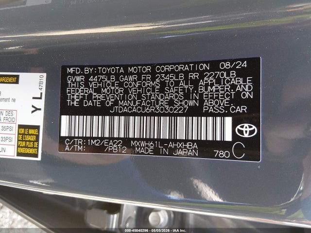 Aukcja sprzedaży 2024 Toyota Prius Prime Xse Premium, vin: JTDACACU6R3030227, numer aukcji: 45040296