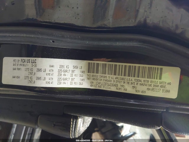 Auction sale of the 2016 Jeep Cherokee Latitude, vin: 1C4PJLCB7GW336469, lot number: 45040300