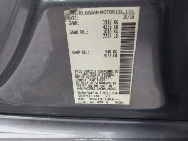 1N4AL3AP1HC140194 Nissan Altima 2.5/2.5 S/2.5 Sl/2.5 Sr/2.5 Sv