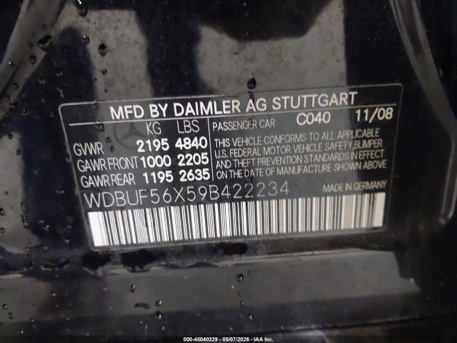 Auction sale of the 2009 Mercedes-benz E 350, vin: WDBUF56X59B422234, lot number: 45040329