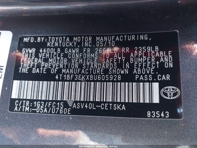 Продажа на аукционе авто 2011 Toyota Camry Se, vin: 4T1BF3EKXBU605928, номер лота: 45040338