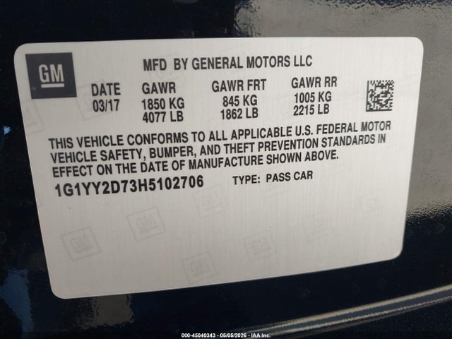 1G1YY2D79H5101706 Chevrolet Corvette Grand Sport