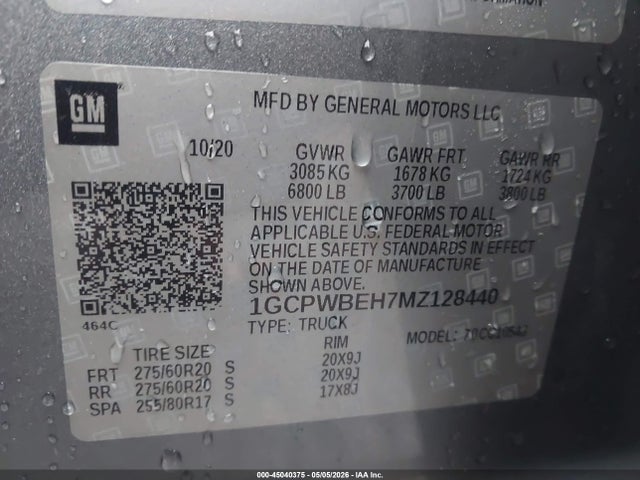2021 Chevrolet Silverado 1500 2wd  Short Bed Custom მანქანა იყიდება აუქციონზე, vin: 1GCPWBEH7MZ128440, აუქციონის ნომერი: 45040375