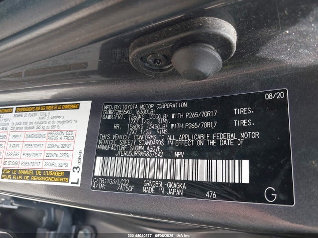 Продаж на аукціоні авто 2021 Toyota 4runner Trd Off Road Premium, vin: JTERU5JR9M5837842, номер лоту: 45040377