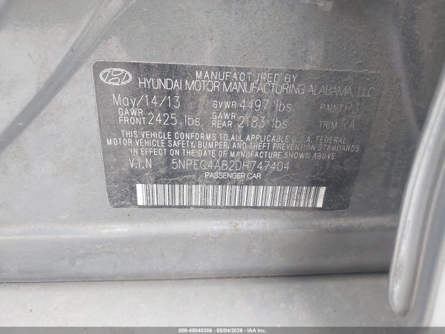 Продаж на аукціоні авто 2013 Hyundai Sonata Se 2.0t, vin: 5NPEC4AB2DH747404, номер лоту: 45040386