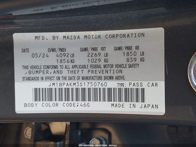 JM1BPAKM3S1750760 Mazda Mazda3 2.5 S Select Sport