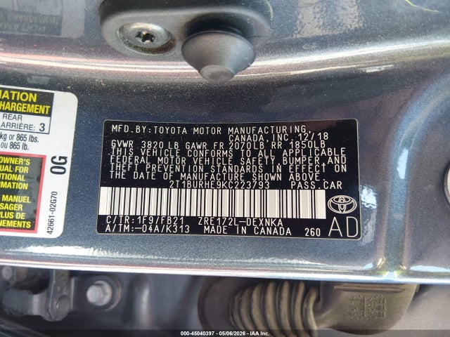 Toyota COROLLA LE 2019 2T1BURHE9KC223793 Image 9