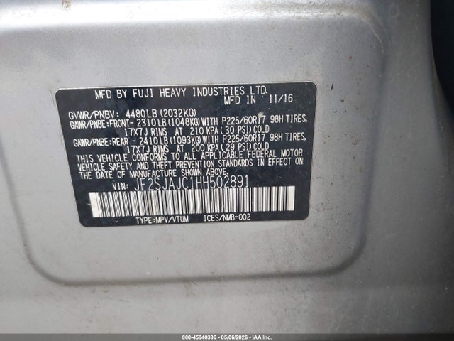 Aukcja sprzedaży 2017 Subaru Forester 2.5i Limited, vin: JF2SJAJC1HH502891, numer aukcji: 45040396