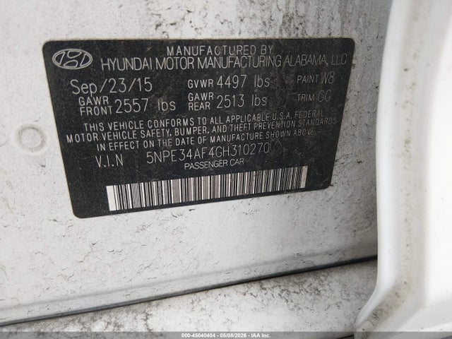 Aukcja sprzedaży 2016 Hyundai Sonata Limited, vin: 5NPE34AF4GH310270, numer aukcji: 45040404