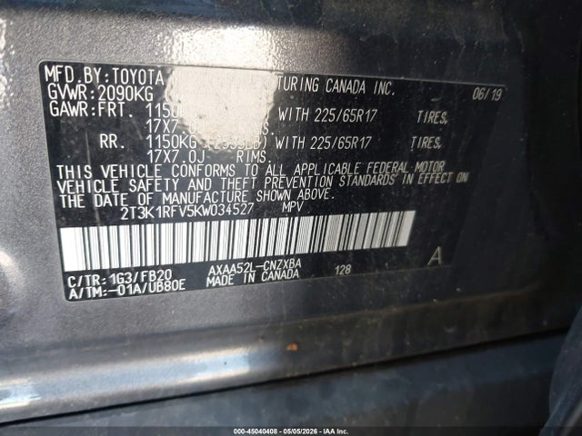 2T3K1RFV5KW034527 Toyota RAV4 LE