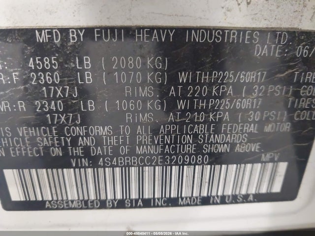 Aukcja sprzedaży 2014 Subaru Outback 2.5i Premium, vin: 4S4BRBCC2E3209080, numer aukcji: 45040411