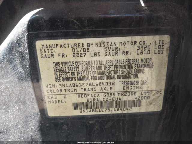 Продаж на аукціоні авто 2008 Nissan Sentra 2.0, vin: 3N1AB61E78L684042, номер лоту: 45040435