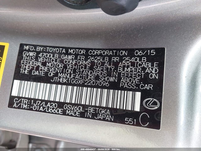 Продажа на аукционе авто 2015 Lexus Es 350, vin: JTHBK1GGXF2207096, номер лота: 45040437