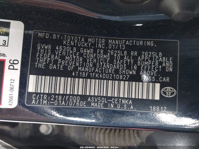 Aukcja sprzedaży 2013 Toyota Camry Le, vin: 4T1BF1FK4DU210827, numer aukcji: 45040443