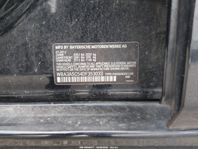 2013 Bmw 328i მანქანა იყიდება აუქციონზე, vin: WBA3A5C54DF353033, აუქციონის ნომერი: 45040477