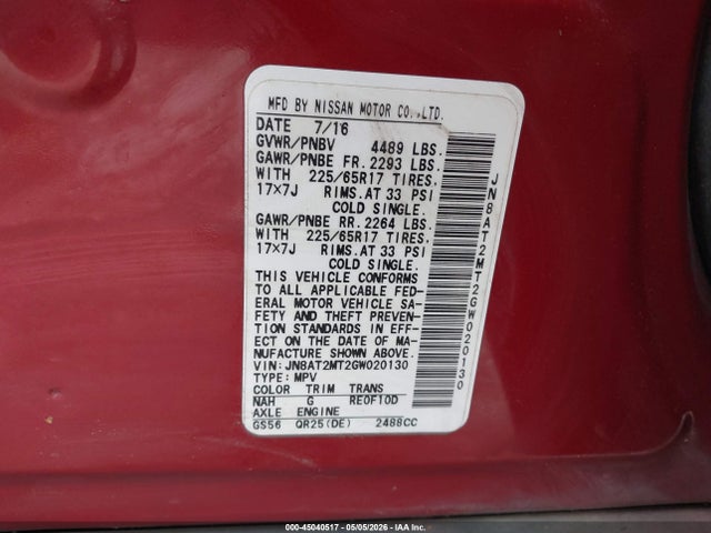 Nissan ROGUE S 2016 JN8AT2MT2GW020130 Image 9