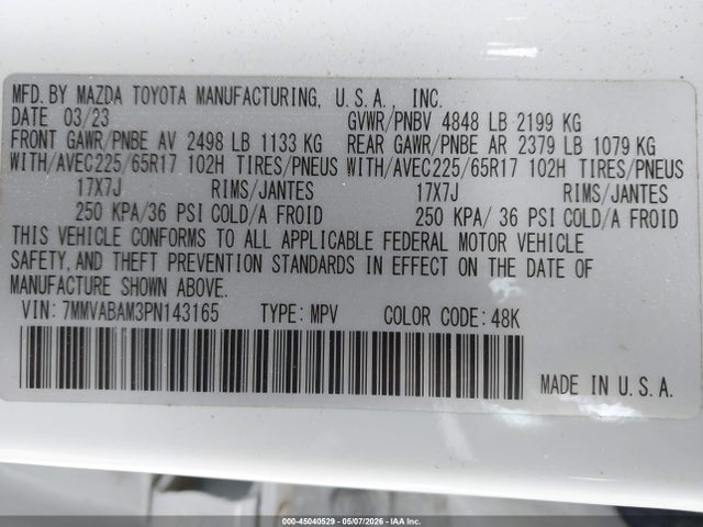 45040529 :رقم المزاد ، 7MMVABAM3PN143165 vin ، 2023 Mazda Cx-50 2.5 S Select مزاد بيع