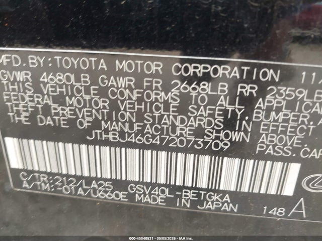 2007 Lexus Es 350 მანქანა იყიდება აუქციონზე, vin: JTHBJ46G472073709, აუქციონის ნომერი: 45040531