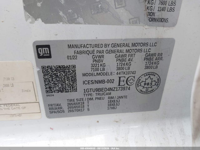 GMC Sierra 1500 Limited Sle 2022 1GTU9BED4NZ173974 Image 9