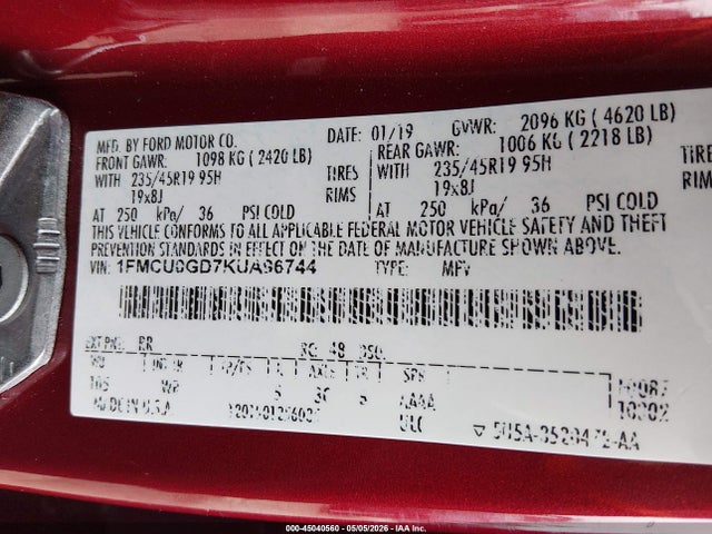 Ford ESCAPE SE 2019 1FMCU0GD7KUA96744 Image 9