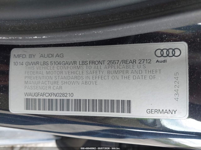 Aukcja sprzedaży 2015 Audi A6 2.0t Premium, vin: WAUGFAFCXFN028210, numer aukcji: 45040562