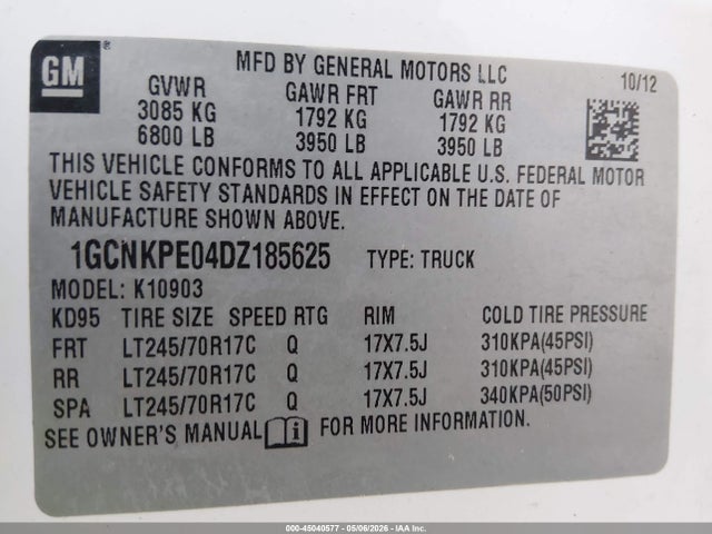 Aukcja sprzedaży 2013 Chevrolet Silverado 1500 Work Truck, vin: 1GCNKPE04DZ185625, numer aukcji: 45040577