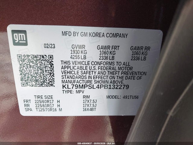 KL79MPSL4PB132279 Chevrolet Trailblazer Fwd Lt