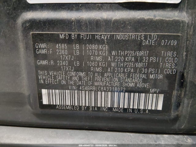 Продажа на аукционе авто 2010 Subaru Outback 2.5i Limited, vin: 4S4BRBLC8A3318072, номер лота: 45040723