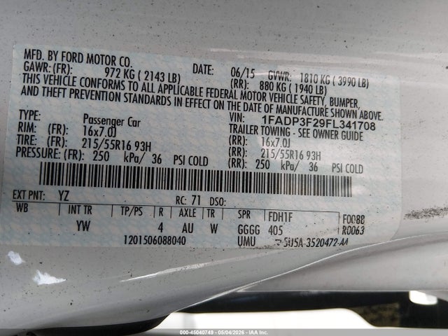 1FADP3F29FL341708 Ford FOCUS SE