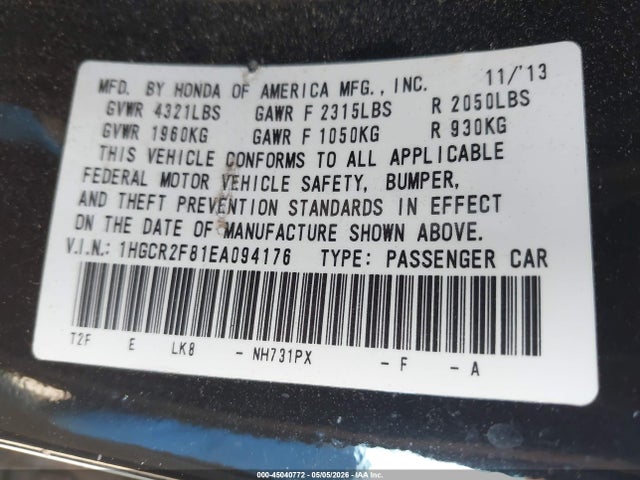 Honda Accord Ex-l 2014 1HGCR2F81EA094176 Image 9