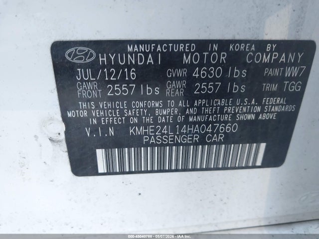 Hyundai Sonata Hybrid Se 2017 KMHE24L14HA047660 Image 9