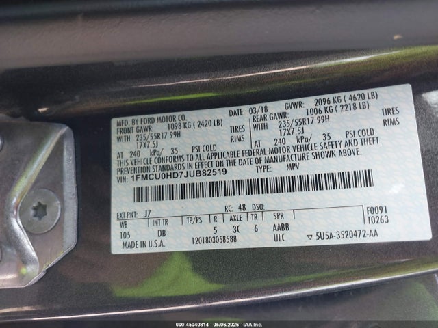 Aukcja sprzedaży 2018 Ford Escape Sel, vin: 1FMCU0HD7JUB82519, numer aukcji: 45040814