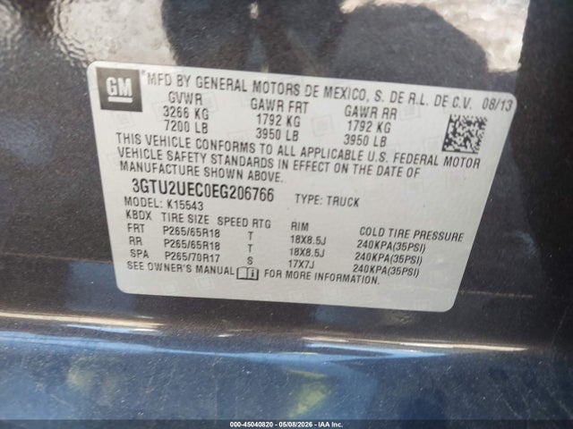 Aukcja sprzedaży 2014 Gmc Sierra 1500 Sle, vin: 3GTU2UEC0EG206766, numer aukcji: 45040820