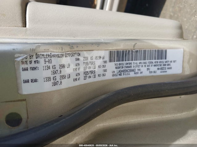 45040825 :رقم المزاد ، 1J4GX48S94C260063 vin ، 2004 Jeep Grand Cherokee Laredo مزاد بيع