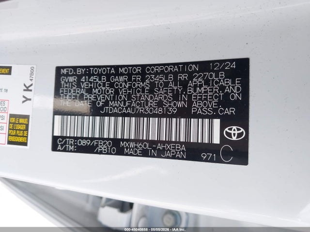 JTDACAAU7R3048139 Toyota Prius Le